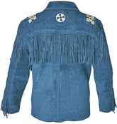 Blue Western Suede Fringe Coats